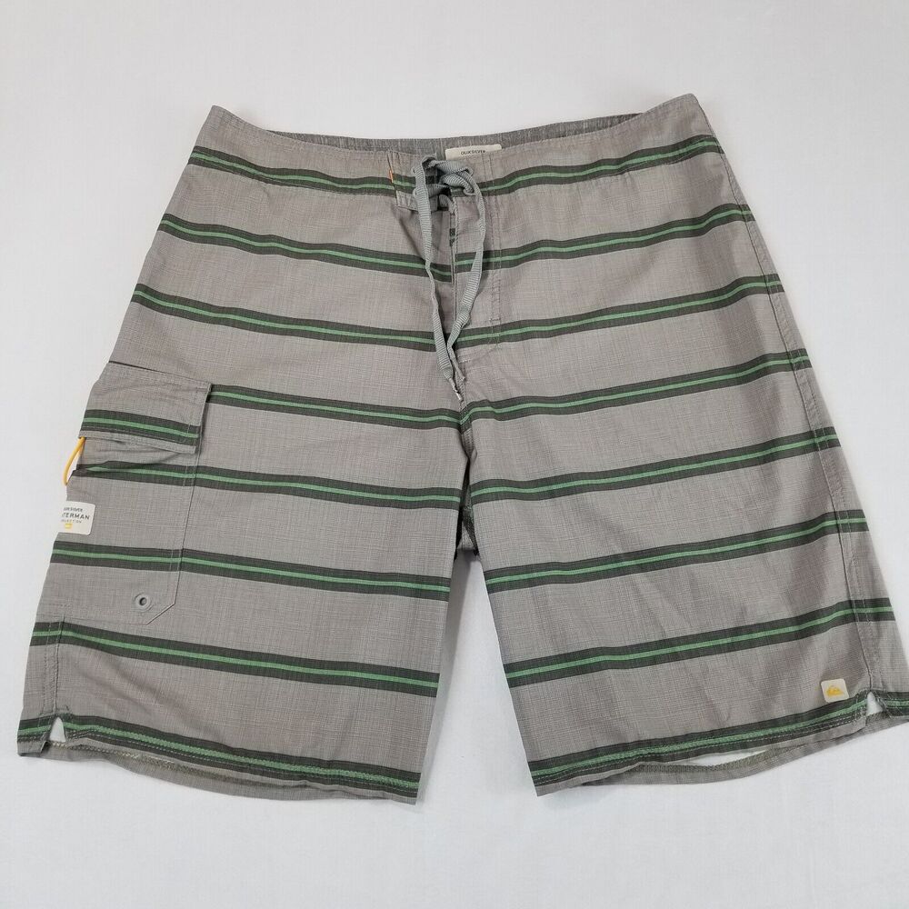 Quiksilver Swim Trunks Mens 34 Gray Striped Waterman Collection Board Shorts